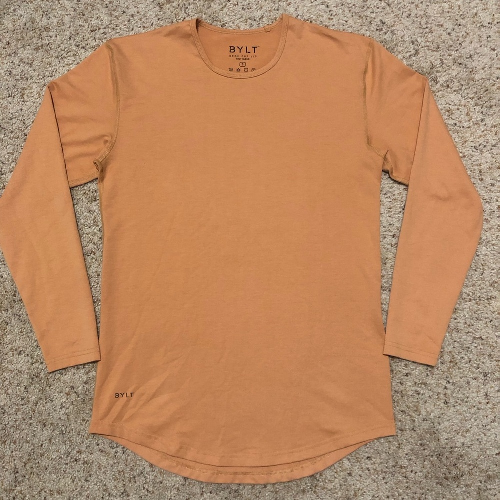 BYLT Drop Cut Long Sleeve Shirt Men's Small Brown Lux Fabric Performance